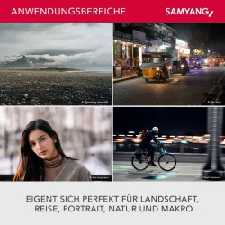 Samyang AF 75mm F1.8 FE muotokuvaobjektiivi Sony E-mount täyskenno ja APS-C