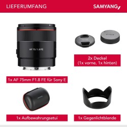Samyang AF 75mm F1.8 FE muotokuvaobjektiivi Sony E-mount täyskenno ja APS-C