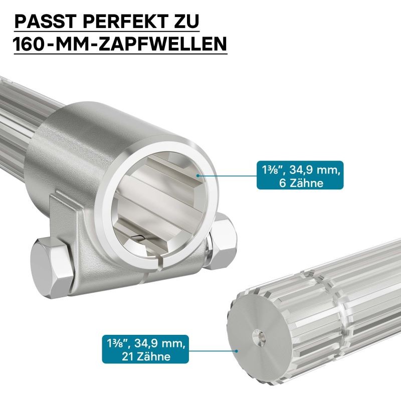 Voimanottoakselin adapteriholkki 160 mm, 6 uraa - 21 hammasta, AISI 1045 -teräs