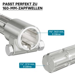 Voimanottoakselin holkki 160 mm, 6 uraa, ulosakseli 8-32x38x6, AISI 1045 teräs, traktori