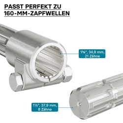 PTO-akselin adapteriholkki 160 mm, 21 uraa, ulosakseli 8-32x38x6, AISI 1045 -teräs