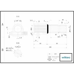 PTO-akselin adapteriholkki 160 mm, 21 uraa, ulosakseli 8-32x38x6, AISI 1045 -teräs