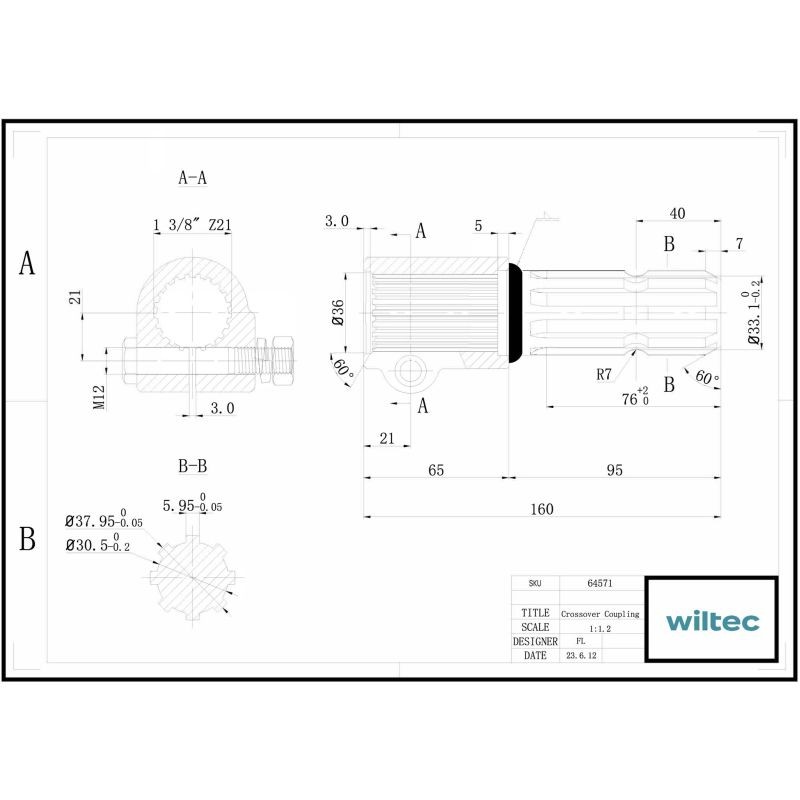 PTO-akselin adapteriholkki 160 mm, 21 uraa, ulosakseli 8-32x38x6, AISI 1045 -teräs