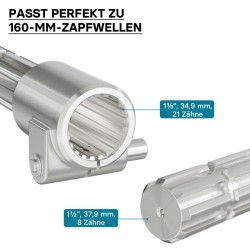Voimanottoakselin (PTO) adapteriholkki 165 mm, 21 hammasta, ulosakseli 8-32x38x6, AISI 1045 -teräs