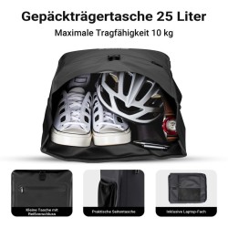 3-in-1 Pyörälaukku ja reppu, 25 l, musta, vedenkestävä, läppäritaskulla