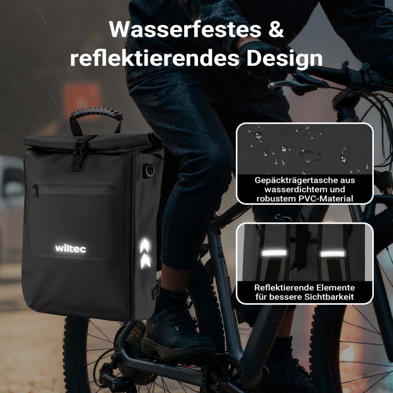 3-in-1 Pyörälaukku ja reppu, 25 l, musta, vedenkestävä, läppäritaskulla