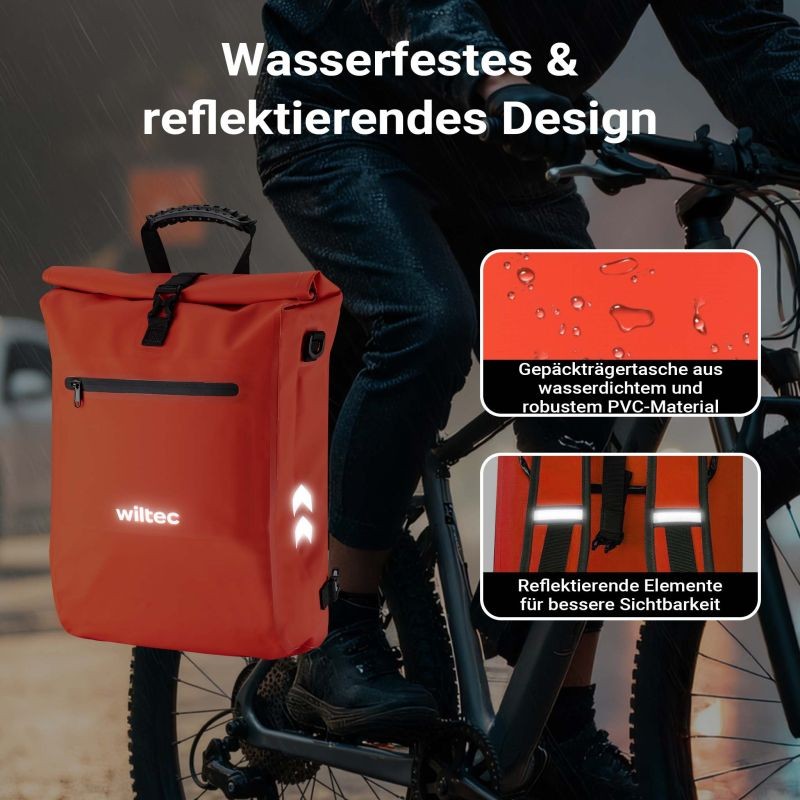 3-in-1 Pyörälaukku ja reppu, 25 l, punainen, vedenhylkivä, läppäritaskulla