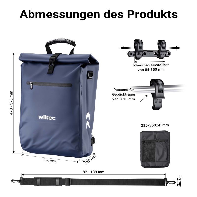 3-in-1 Pyörälaukku ja reppu, 25 l, sininen, läppäritasku, vedenhylkivä