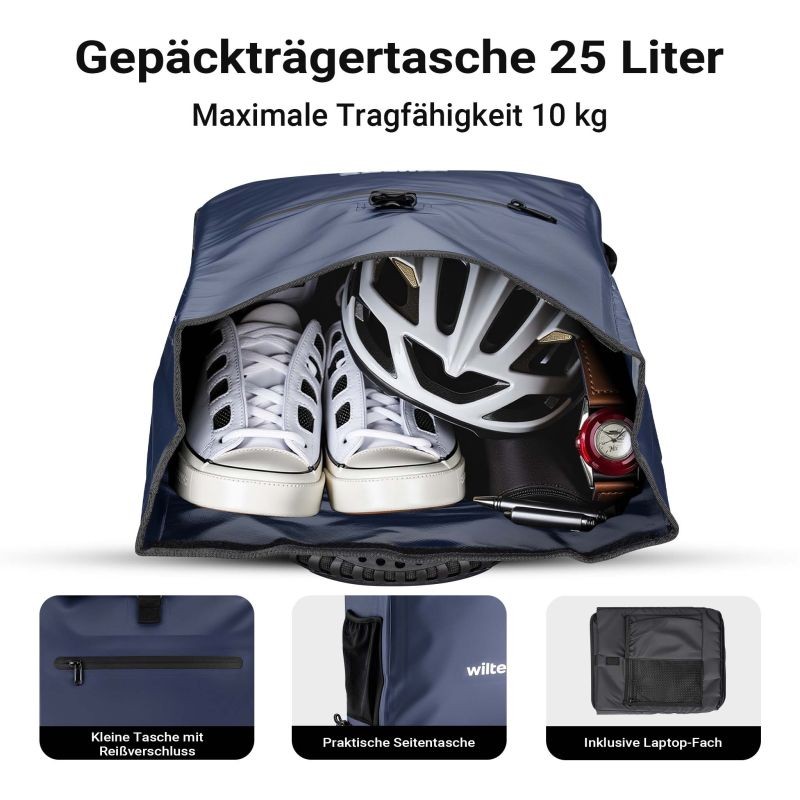 3-in-1 Pyörälaukku ja reppu, 25 l, sininen, läppäritasku, vedenhylkivä