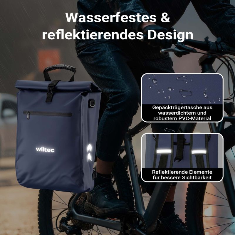 3-in-1 Pyörälaukku ja reppu, 25 l, sininen, läppäritasku, vedenhylkivä