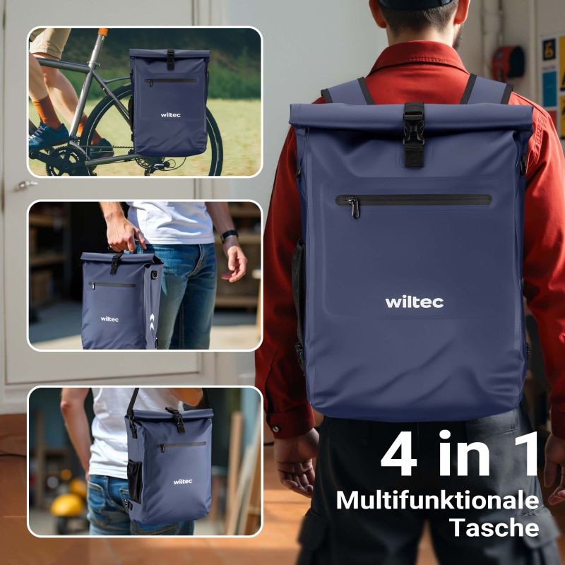 3-in-1 Pyörälaukku ja reppu, 25 l, sininen, läppäritasku, vedenhylkivä