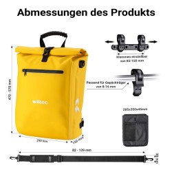 3-in-1 Pyörän tavaratelineen laukku ja reppu, 25 l, keltainen, säänkestävä, läppäritasku