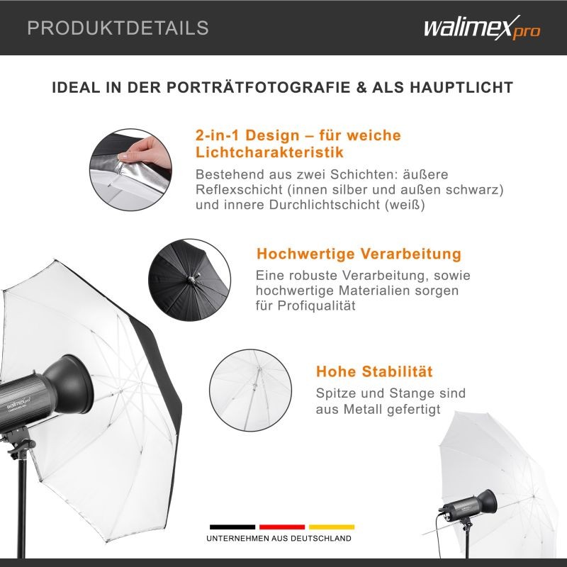Walimex pro 2in1 heijastin- ja diffuusorivarjo 109 cm