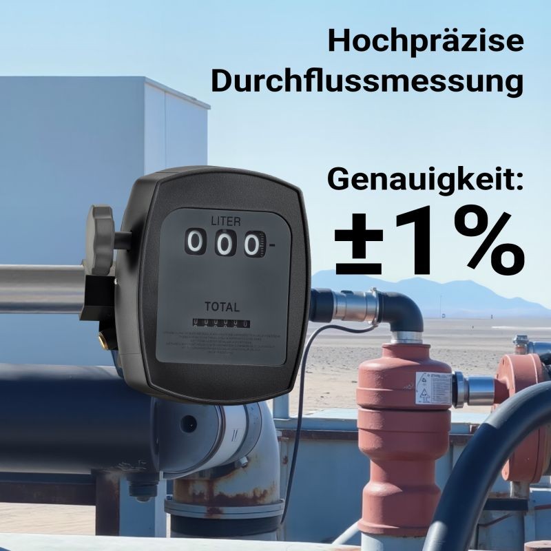 Virtausmittari dieselille, rypsiöljylle ja lämmitysöljylle, 10-60 l/min, 3 bar, 32 mm, 1 % poikkeama