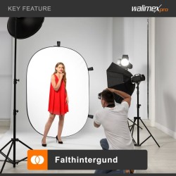Walimex pro Taitettava valkoinen fototausta 150 x 200 cm, kuljetuspussilla ja kiinnityslenkillä