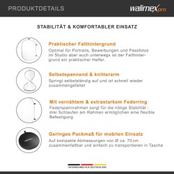Walimex pro Taitettava valkoinen fototausta 150 x 200 cm, kuljetuspussilla ja kiinnityslenkillä