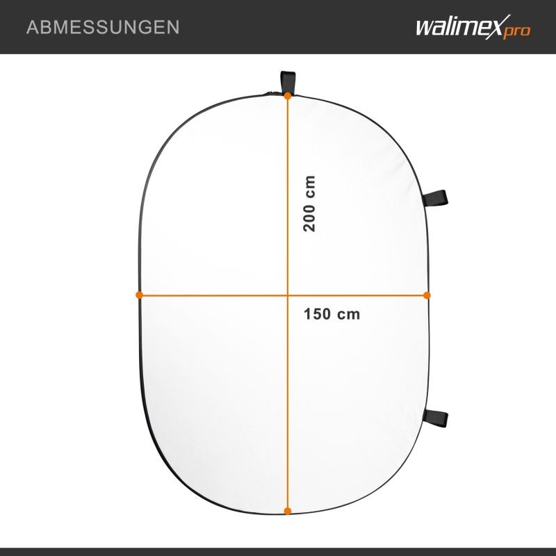 Walimex pro Taitettava valkoinen fototausta 150 x 200 cm, kuljetuspussilla ja kiinnityslenkillä