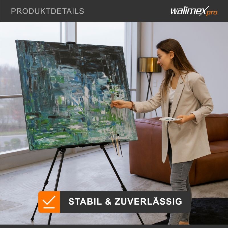 Walimex pro Maalausteline XXL 62-205 cm, alumiini, musta, sisältää kantolaukun