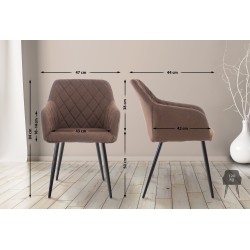 Moderni pehmustettu ruokailutuolipari käsinojilla ja metallirungolla