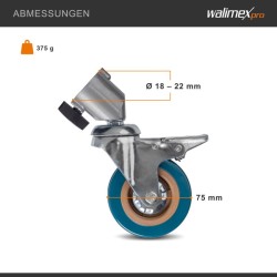 Walimex pro Stativrollen Pro jalustapyörät 3 kpl, Ø 75 mm, lukitusjarrut, 18-22 mm jaloille, harmaa