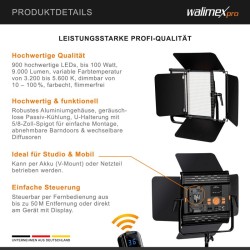 Walimex pro Niova 100-F Pro 100W Bi-Color LED-paneelivalaisin, himmennettävä studiovalaisin kaukosäätimellä