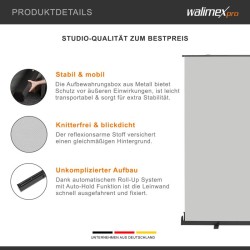 Walimex pro rullattava taustajärjestelmä harmaa 210 x 220 cm, kuljetuslaatikolla