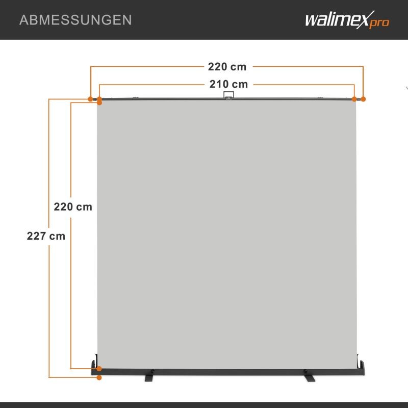 Walimex pro rullattava taustajärjestelmä harmaa 210 x 220 cm, kuljetuslaatikolla