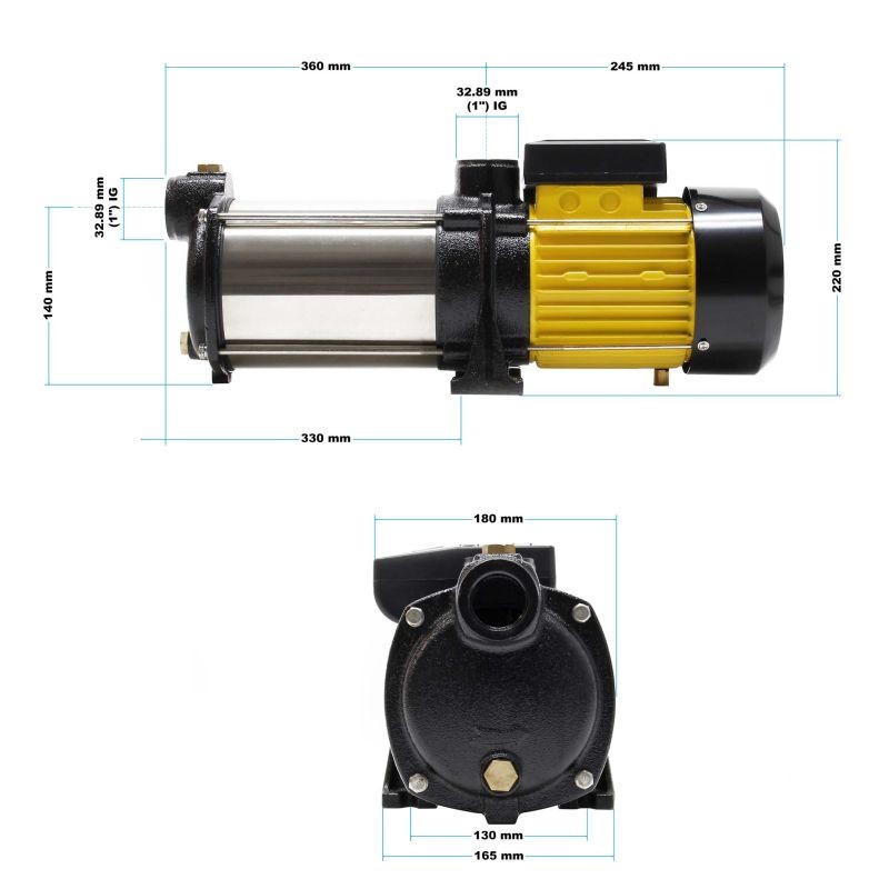 Monivaiheinen keskipakopumppu 9000 l/h 2200 W, nostokorkeus 105 m, imukorkeus 9 m, taloon ja puutarhaan