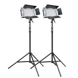 Walimex pro Pro 500 LED valaistussarja 2x LED paneelivalaisin 2x WT 806 jalusta kuljetuslaukku 800 Lux