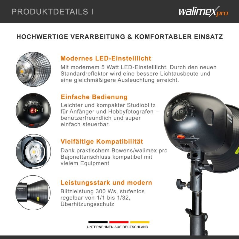Walimex pro Newcomer 300 II studiosalamisetti 300 W/s, softbox 60x90 cm ja valojalusta