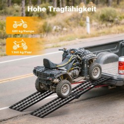 Taitettava alumiininen lastausramppi 275 cm 680 kg, musta, moottoripyörille, mönkijöille ja ATV:lle