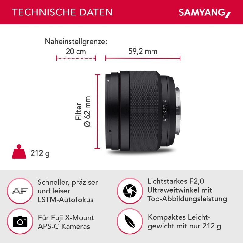 Samyang AF 12mm F2,0 ultralaajakulmaobjektiivi Fuji X -sarjalle
