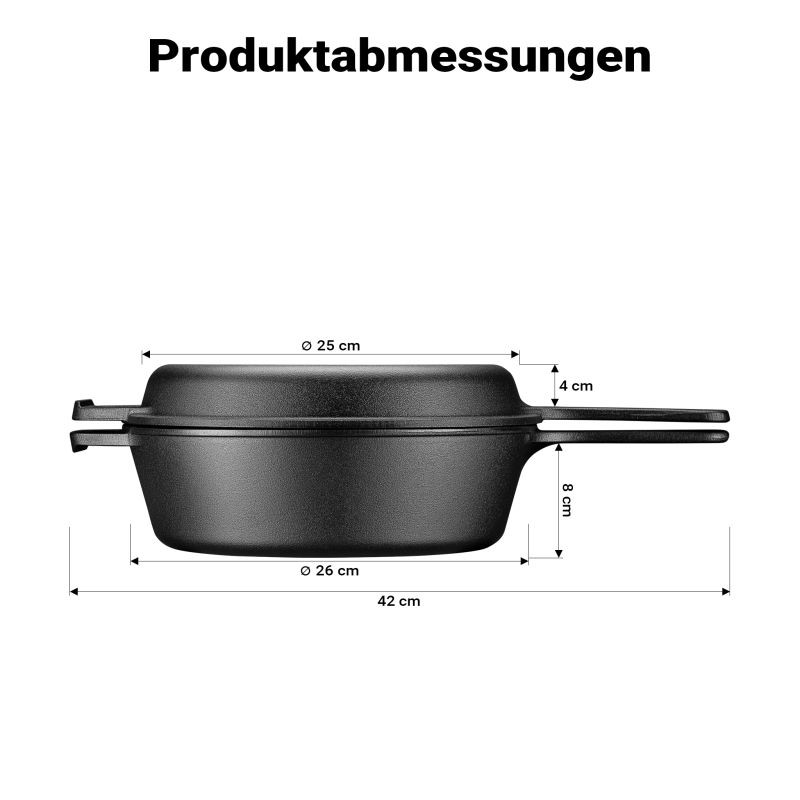 Valurautapata 2-in-1 nuotiolle ja grillille, 42 x 26 x 12 cm, 4,6 l, musta