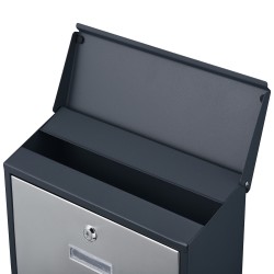 Seinäpostilaatikko V38 Antrasiitti ja ruostumaton teräs 300 x 110 x 395 mm lukolla ja sanomalehtitelineellä