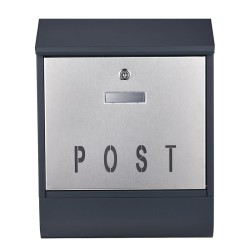 Seinäpostilaatikko V38 Antrasiitti ja ruostumaton teräs 300 x 110 x 395 mm, lukolla ja sanomalehtitelineellä