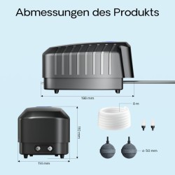 SunSun CAP-20 happipumppu 8 W, 8 m³ akvaario ja lampi, 13 l/min, 4 ilmaulostuloa, 2 ilmaukiveä, 2 takaiskuventtiiliä