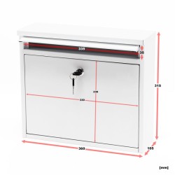 Postilaatikko V13 valkoinen 360 x 105 x 315 mm lukittava jauhemaalattu teräs