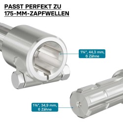 PTO-adapteriholkki 175 mm, 45,5 mm / 34,87 mm, 6 uraa / 6 hammasta, AISI 1045 -teräs
