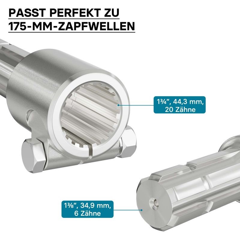 Voimanottoakselin adapteriholkki 175 mm, 20 uraa / 6 hammasta, AISI 1045 -teräs