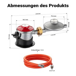 Kaasunpaineensäätin espanjalaisille kaasupulloille, 700 mbar, 1,5 m kaasuletku