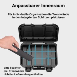 Vedenpitävä kuljetussalkku 320 x 229 x 112 mm, PP ja lasikuitu, kuutiomuovipehmuste, musta