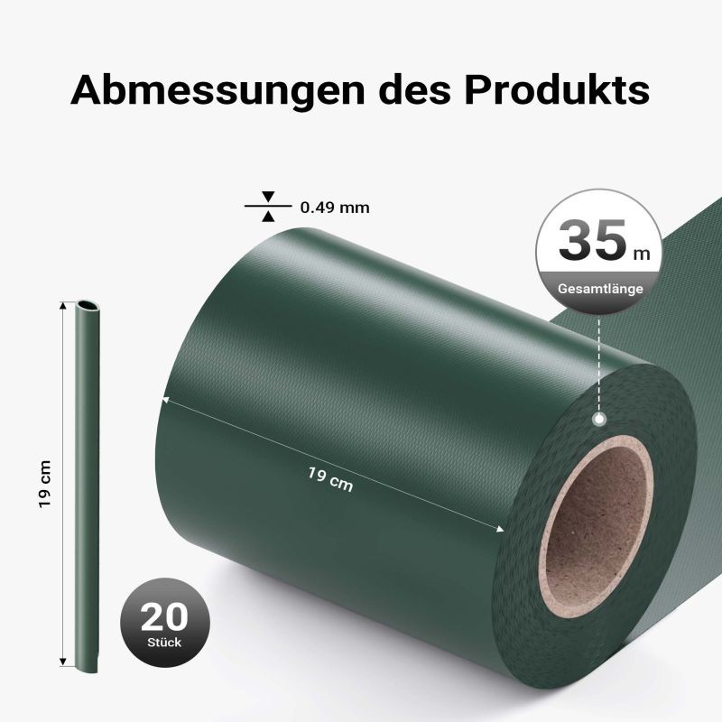Näkösuojanauhat, 35 m x 19 cm, vihreä, PVC 650 g/m², 20 kpl kiinnitysklipsit