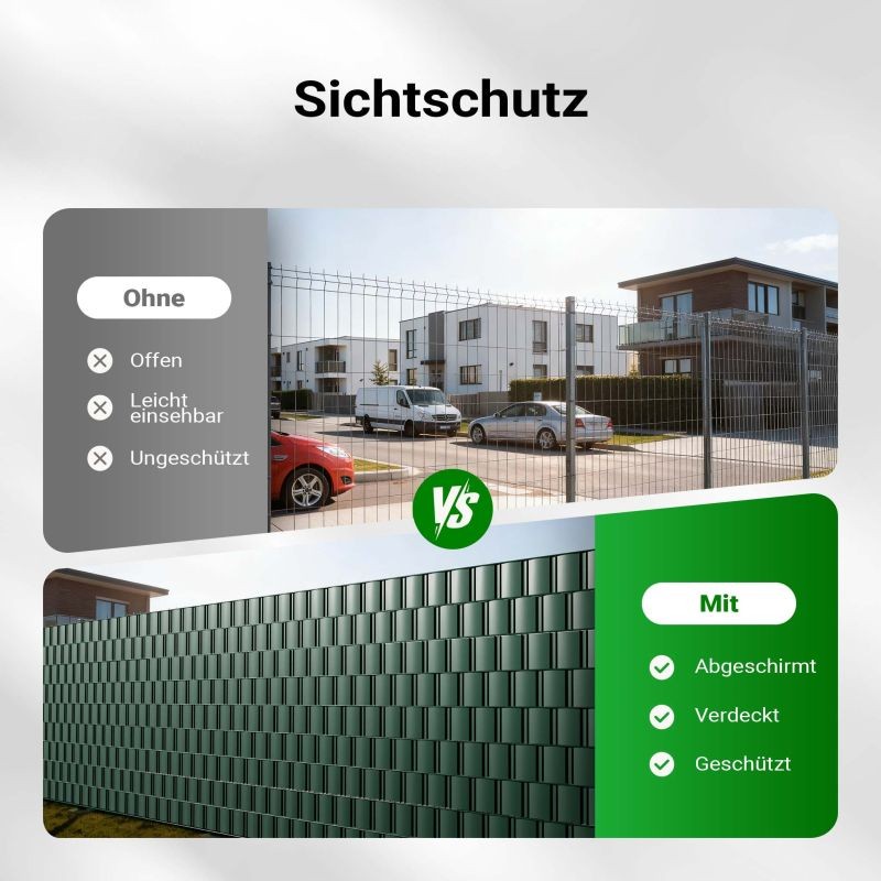 Näkösuojanauhat, 35 m x 19 cm, vihreä, PVC 650 g/m², 20 kpl kiinnitysklipsit