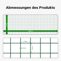 Vihreä PVC-pinnoitettu teräsverkko 1 x 10 m, 12 x 12 mm, 0,9 mm