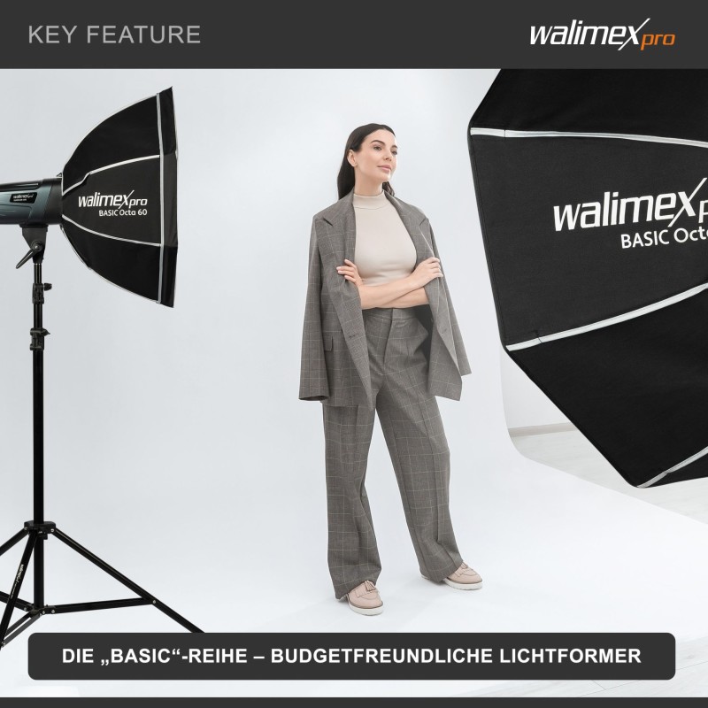 Walimex pro Basic Oktagon-softbox 60 cm, 360° kääntyvä, Bowens-adapteri ja kuljetuslaukku