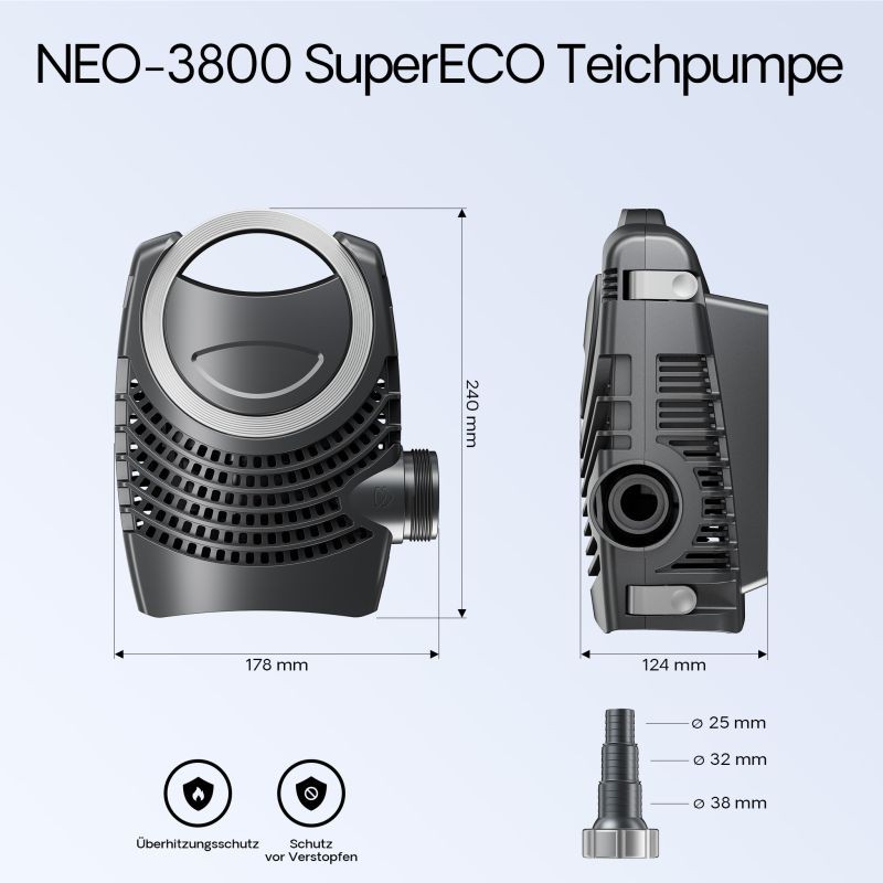 SunSun CPF-10000 lampisuodatinsetti 10000 l: 11 W UV-C, NEO-3800 SuperECO pumppu 3600 l/h, 5 m letku 38 mm