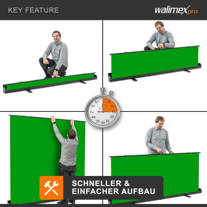 Walimex pro Roll-up Greenscreen-tausta vihreä 210 x 220 cm kuljetuslaatikolla