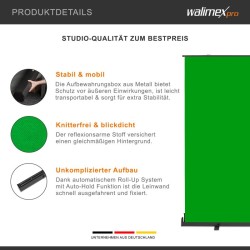 Walimex pro Roll-up Greenscreen-tausta vihreä 210 x 220 cm kuljetuslaatikolla