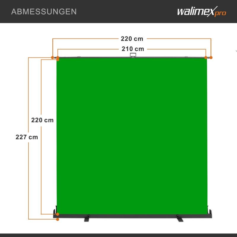 Walimex pro Roll-up Greenscreen-tausta vihreä 210 x 220 cm kuljetuslaatikolla