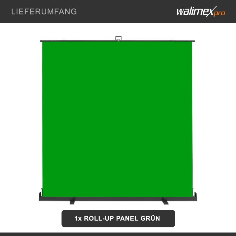 Walimex pro Roll-up Greenscreen-tausta vihreä 210 x 220 cm kuljetuslaatikolla